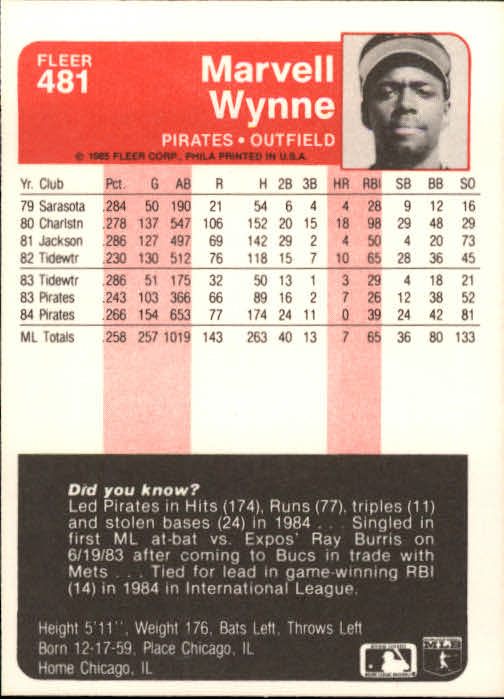 1985 Fleer Baseball Card #251-500 - Choose Your Card - Picture 455 of 493