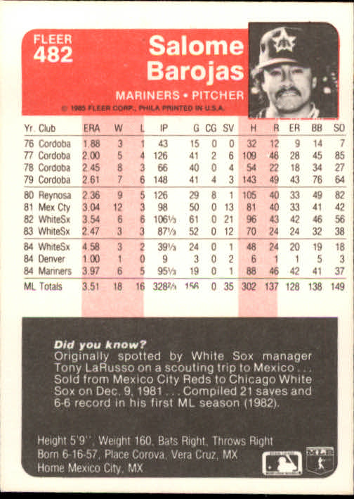 1985 Fleer Baseball Card #251-500 - Choose Your Card - Picture 457 of 493