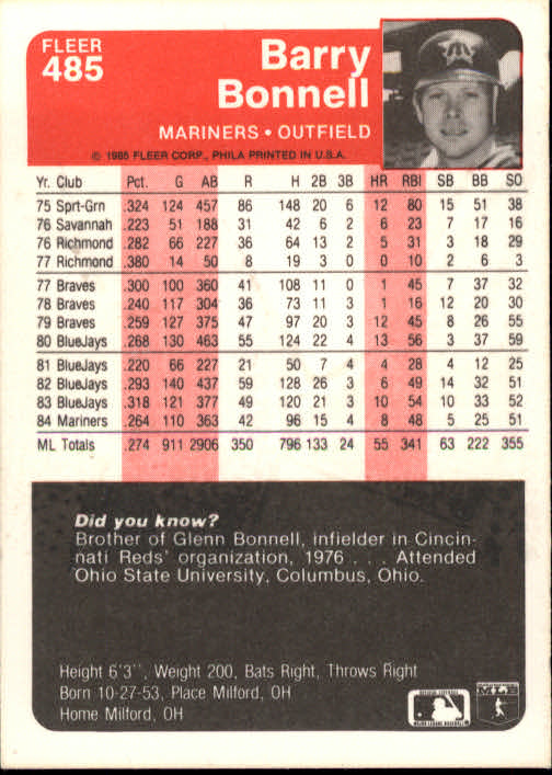 1985 Fleer Baseball Card #251-500 - Choose Your Card - Picture 463 of 493