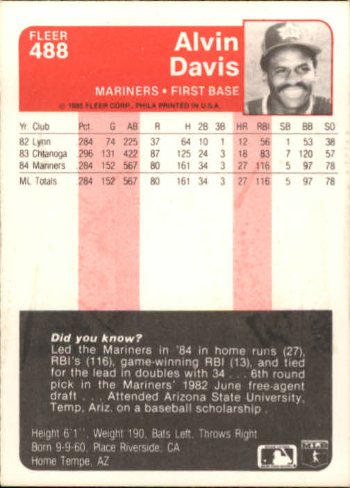 1985 Fleer Baseball Card #251-500 - Choose Your Card - Picture 469 of 493
