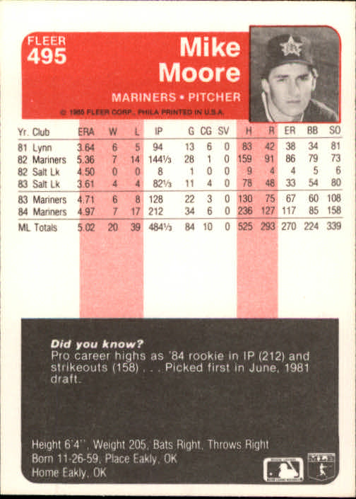 1985 Fleer Baseball Card #251-500 - Choose Your Card - Picture 483 of 493