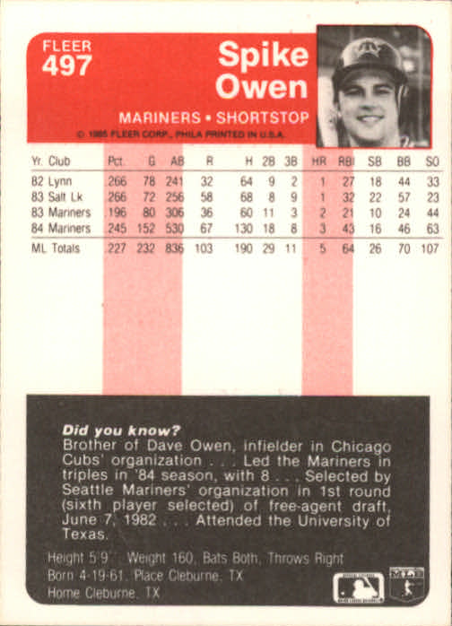 1985 Fleer Baseball Card #251-500 - Choose Your Card - Picture 487 of 493