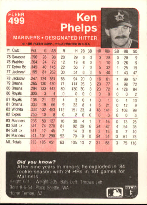 1985 Fleer Baseball Card #251-500 - Choose Your Card - Picture 491 of 493