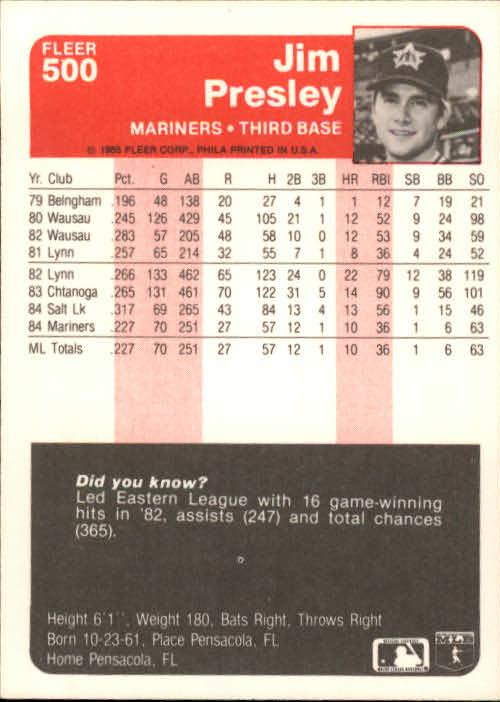 1985 Fleer Baseball Card #251-500 - Choose Your Card - Picture 493 of 493