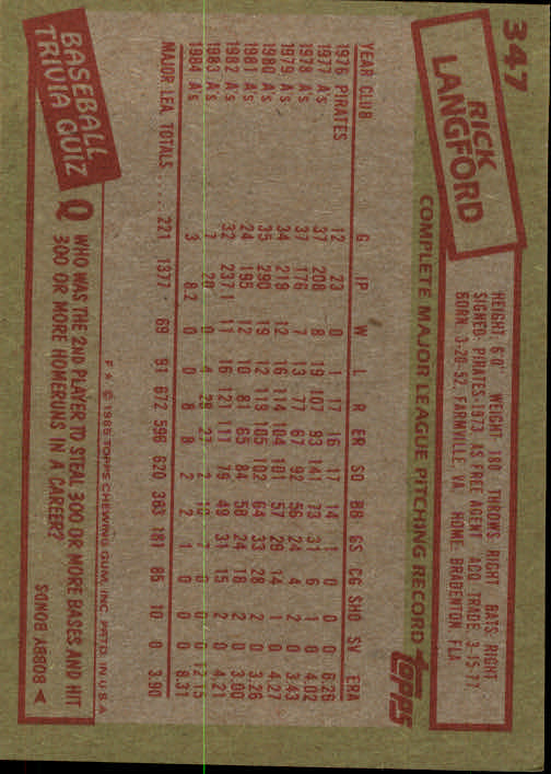 A2629- 1985 Topps Baseball Cards 201-400 +Rookies -You Pick- 15+ FREE US SHIP - Picture 295 of 401
