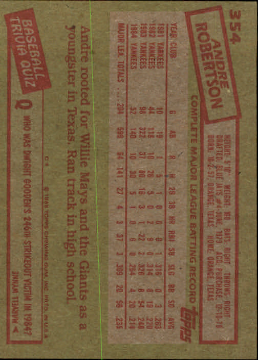 A2629- 1985 Topps Baseball Cards 201-400 +Rookies -You Pick- 15+ FREE US SHIP - Picture 309 of 401