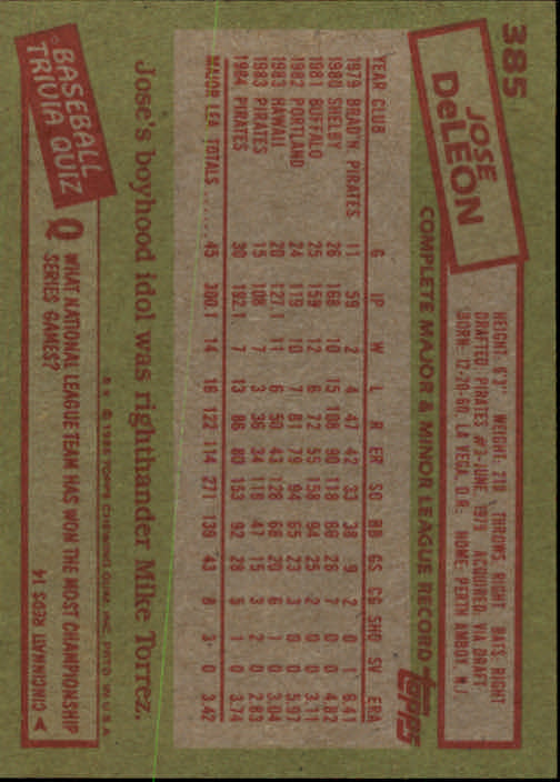 A2629- 1985 Topps Baseball Cards 201-400 +Rookies -You Pick- 15+ FREE US SHIP - Picture 371 of 401
