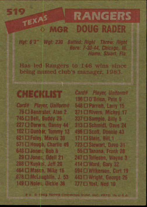 1985 Topps Baseball Card #501-749 - Choose Your Card