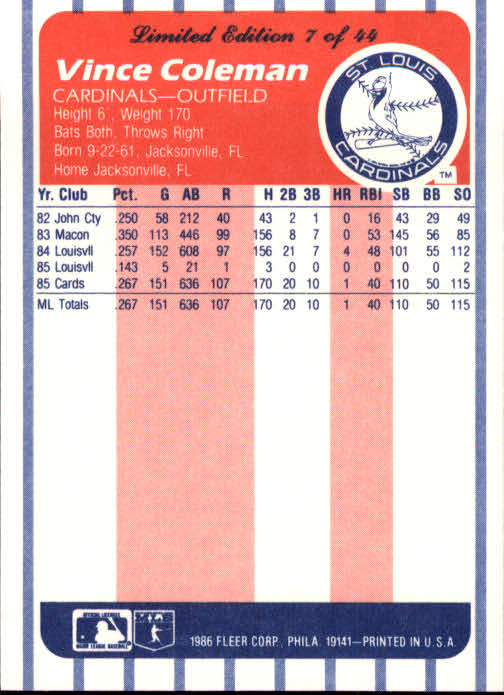 A8103- 1986 Fleer League Leaders BB Card #s 1-44 -You Pick- 15+ FREE US SHIP