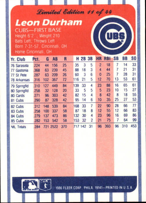 A8103- 1986 Fleer League Leaders BB Card #s 1-44 -You Pick- 15+ FREE US SHIP