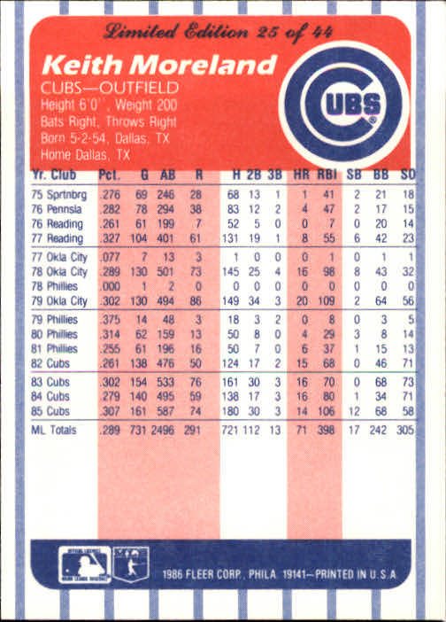 A8103- 1986 Fleer League Leaders BB Card #s 1-44 -You Pick- 15+ FREE US SHIP