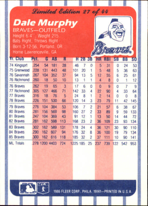 A8103- 1986 Fleer League Leaders BB Card #s 1-44 -You Pick- 15+ FREE US SHIP