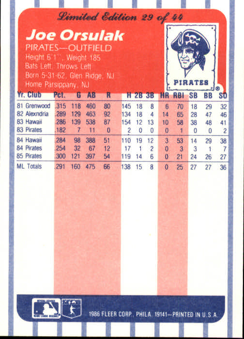 A8103- 1986 Fleer League Leaders BB Card #s 1-44 -You Pick- 15+ FREE US SHIP