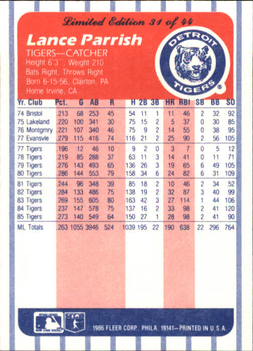 A8103- 1986 Fleer League Leaders BB Card #s 1-44 -You Pick- 15+ FREE US SHIP