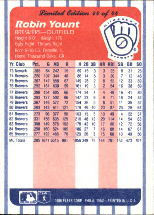 A8103- 1986 Fleer League Leaders BB Card #s 1-44 -You Pick- 15+ FREE US SHIP