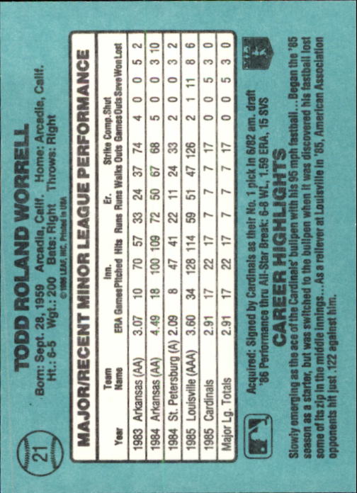 1986 Donruss Rookies Baseball Cards - Picture 38 of 104