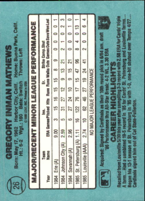 1986 Donruss Rookies Baseball Cards - Picture 46 of 104