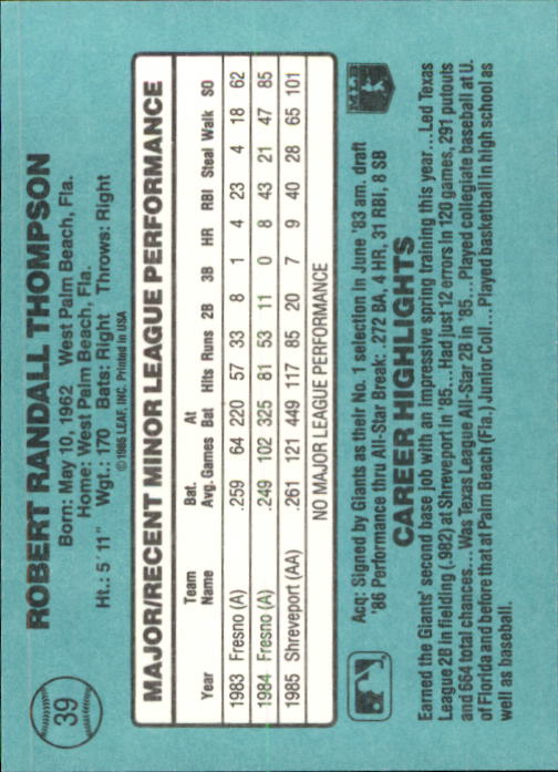 1986 Donruss Rookies Baseball Cards - Picture 70 of 104