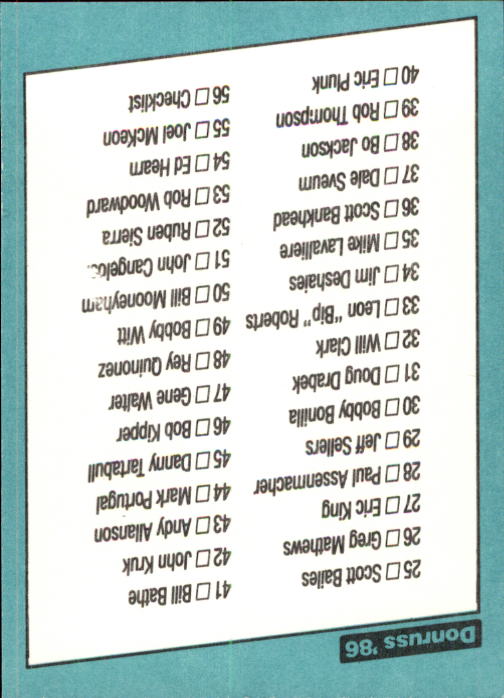 1986 Donruss Rookies Baseball Cards - Picture 104 of 104