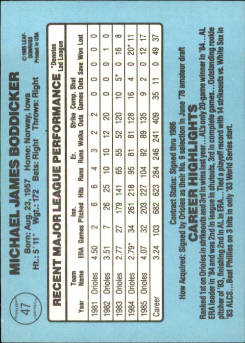 A0356- 1986 Donruss Baseball Cards 1-250 +Rookies -You Pick- 10+ FREE US SHIP - Picture 93 of 499