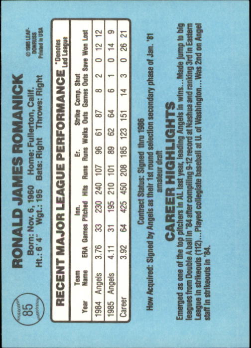 A0356- 1986 Donruss Baseball Cards 1-250 +Rookies -You Pick- 10+ FREE US SHIP - Picture 169 of 499