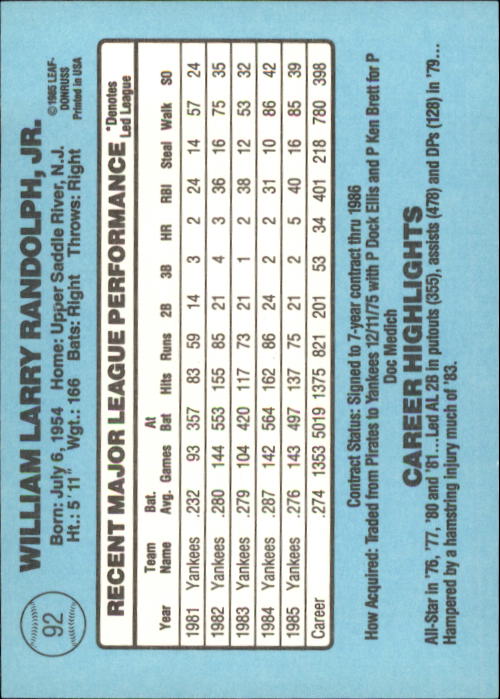 A0356- 1986 Donruss Baseball Cards 1-250 +Rookies -You Pick- 10+ FREE US SHIP - Picture 183 of 499
