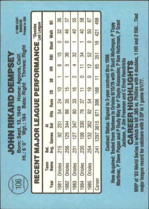 A0356- 1986 Donruss Baseball Cards 1-250 +Rookies -You Pick- 10+ FREE US SHIP - Picture 211 of 499