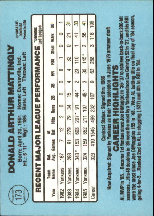 A0356- 1986 Donruss Baseball Cards 1-250 +Rookies -You Pick- 10+ FREE US SHIP - Picture 345 of 499