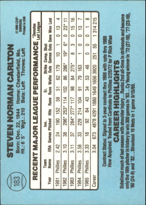 A0356- 1986 Donruss Baseball Cards 1-250 +Rookies -You Pick- 10+ FREE US SHIP - Picture 365 of 499
