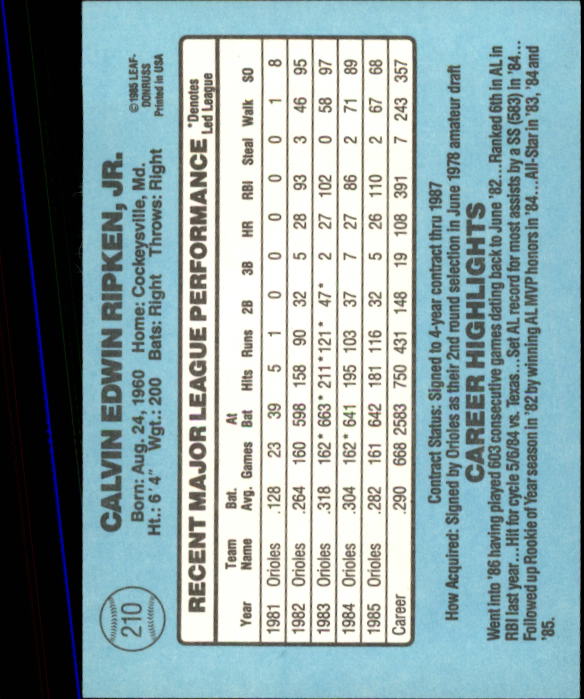 A0356- 1986 Donruss Baseball Cards 1-250 +Rookies -You Pick- 10+ FREE US SHIP - Picture 419 of 499