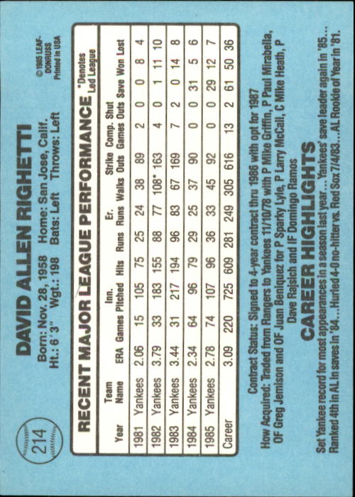 A0356- 1986 Donruss Baseball Cards 1-250 +Rookies -You Pick- 10+ FREE US SHIP - Picture 427 of 499