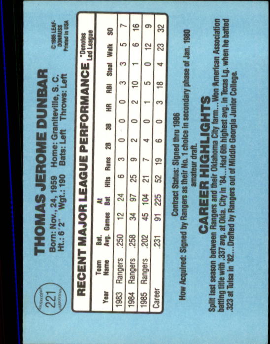 A0356- 1986 Donruss Baseball Cards 1-250 +Rookies -You Pick- 10+ FREE US SHIP - Picture 441 of 499