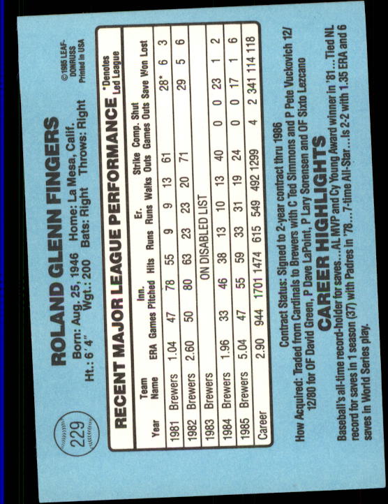 A0356- 1986 Donruss Baseball Cards 1-250 +Rookies -You Pick- 10+ FREE US SHIP - Picture 457 of 499