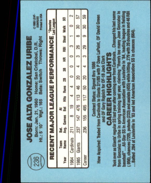 A0356- 1986 Donruss Baseball Cards 1-250 +Rookies -You Pick- 10+ FREE US SHIP - Picture 471 of 499