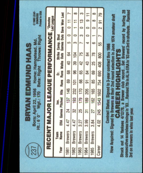 A0356- 1986 Donruss Baseball Cards 1-250 +Rookies -You Pick- 10+ FREE US SHIP - Picture 473 of 499