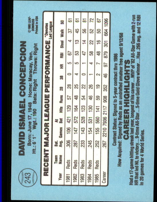 A0356- 1986 Donruss Baseball Cards 1-250 +Rookies -You Pick- 10+ FREE US SHIP - Picture 485 of 499