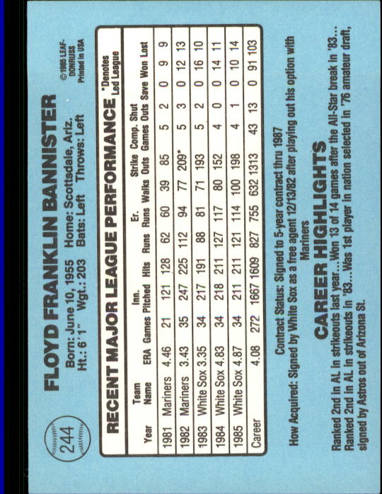 A0356- 1986 Donruss Baseball Cards 1-250 +Rookies -You Pick- 10+ FREE US SHIP - Picture 487 of 499