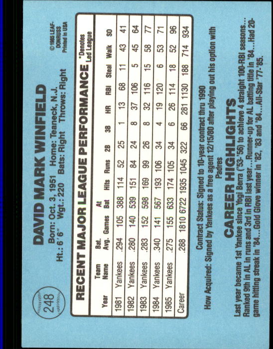 A0356- 1986 Donruss Baseball Cards 1-250 +Rookies -You Pick- 10+ FREE US SHIP - Picture 495 of 499