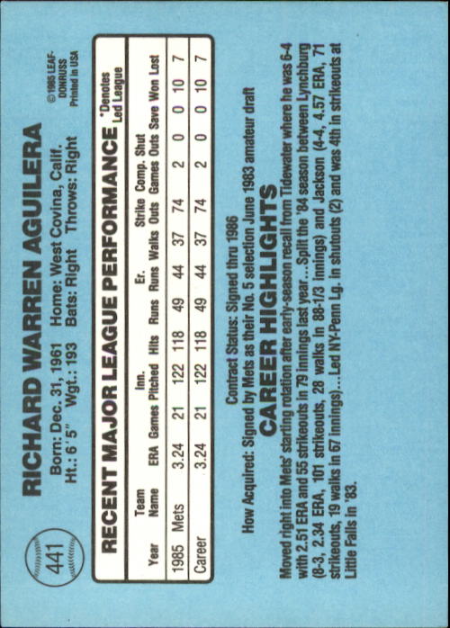 1986 Donruss Baseball "Main Set" Base Cards #441 to #660 - Picture 3 of 439