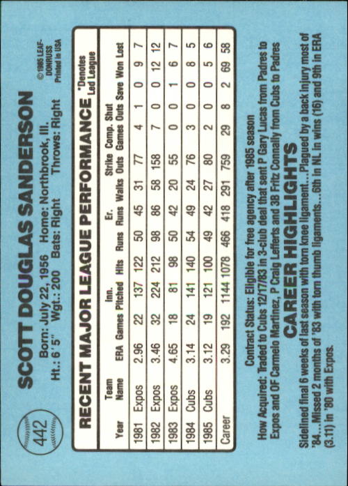 1986 Donruss Baseball "Main Set" Base Cards #441 to #660 - Picture 5 of 439