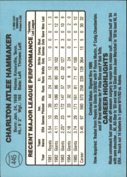 1986 Donruss Baseball "Main Set" Base Cards #441 to #660 - Picture 11 of 439