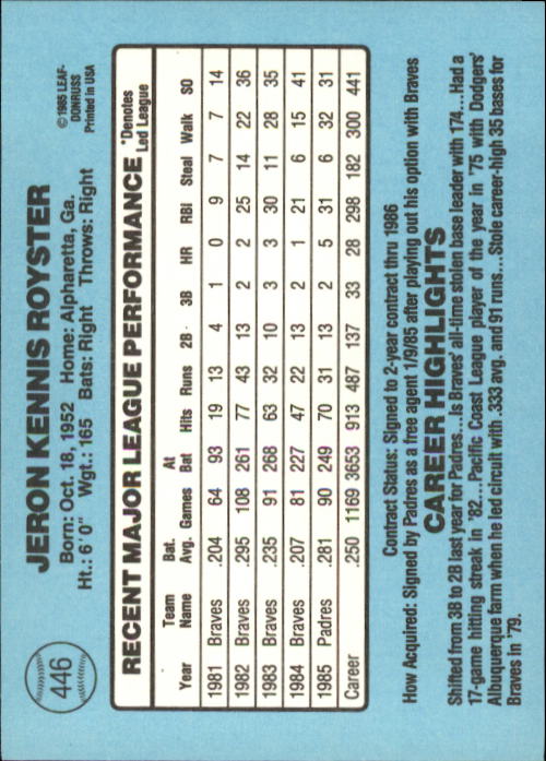 1986 Donruss Baseball "Main Set" Base Cards #441 to #660 - Picture 13 of 439