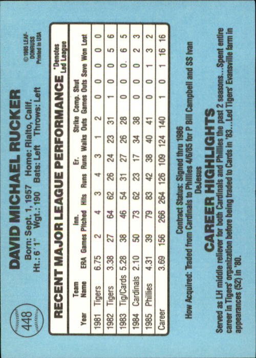 1986 Donruss Baseball "Main Set" Base Cards #441 to #660 - Picture 17 of 439