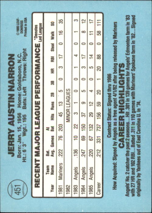 1986 Donruss Baseball "Main Set" Base Cards #441 to #660 - Picture 23 of 439
