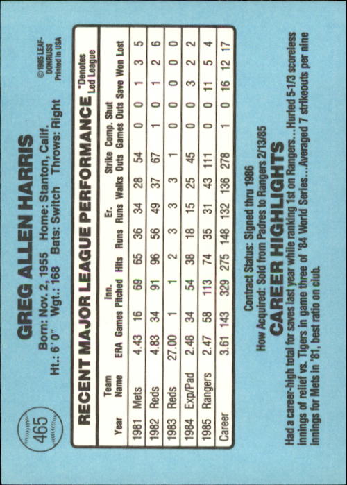 1986 Donruss Baseball "Main Set" Base Cards #441 to #660 - Picture 51 of 439
