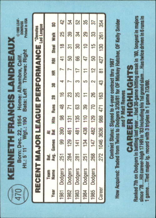 1986 Donruss Baseball "Main Set" Base Cards #441 to #660 - Picture 61 of 439