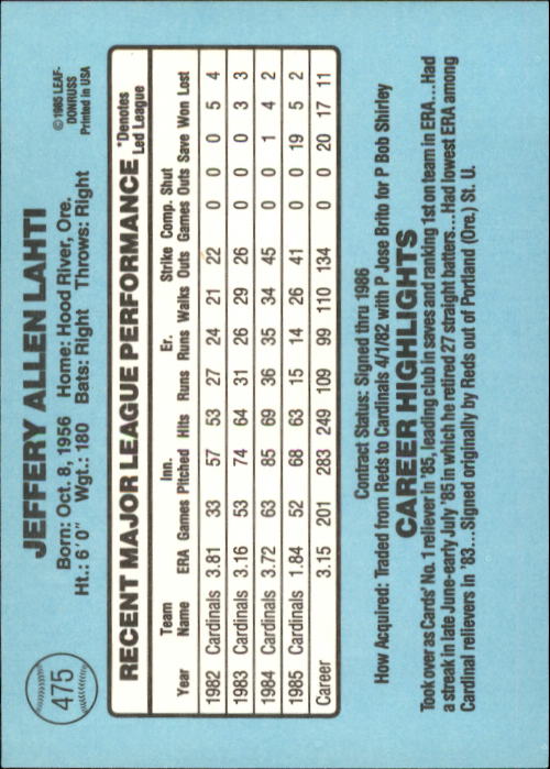 1986 Donruss Baseball "Main Set" Base Cards #441 to #660 - Picture 71 of 439