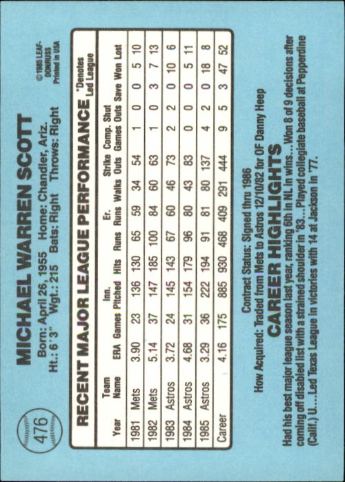 1986 Donruss Baseball "Main Set" Base Cards #441 to #660 - Picture 73 of 439