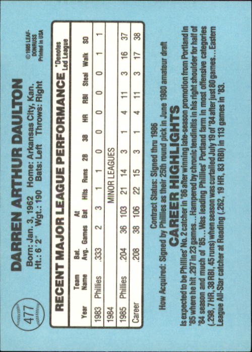 1986 Donruss Baseball "Main Set" Base Cards #441 to #660 - Picture 75 of 439