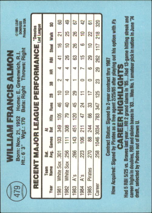 1986 Donruss Baseball "Main Set" Base Cards #441 to #660 - Picture 79 of 439